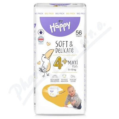 Happy Soft&Delicate 4+ dětské pleny 9-15kg 56ks