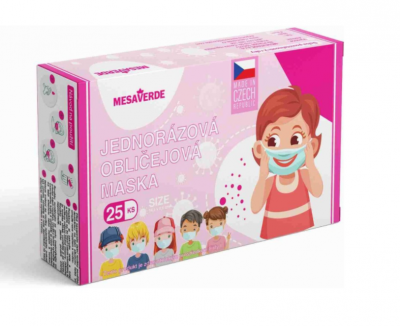 Mesaverde dětské certifikované zdravotní roušky růžové 25 ks