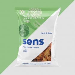 SENS Proteinové hrachové chipsy s cvrččí moukou - česnekové s bylinkami 80g